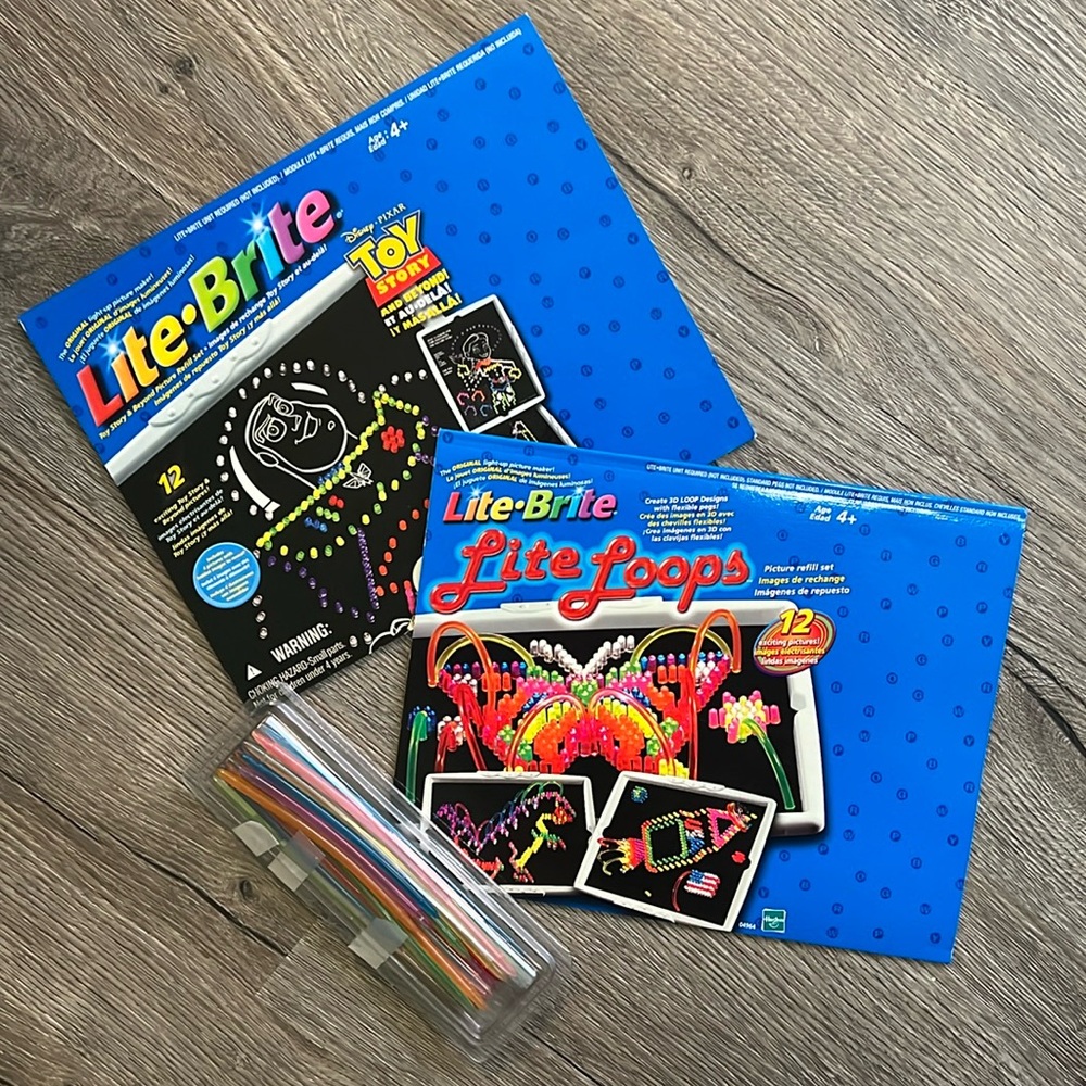 VINTAGE 2002 Lite Brite Toy Story REFILL & Lite Brite Loops REFILL w/ flex pegs